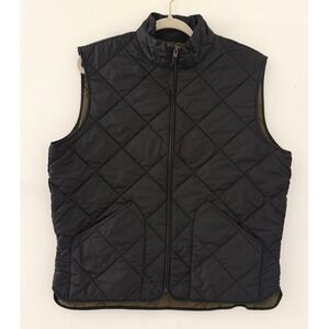J.Crew Quilted Vest Black Olive Green Puffer Sleeveless Full Zip Womens Size L